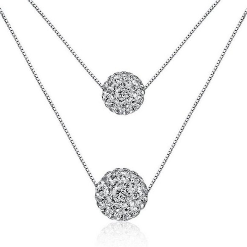 *NEW 925 Sterling Silver Diamond Ball Necklace C4 - Picture 4 of 5